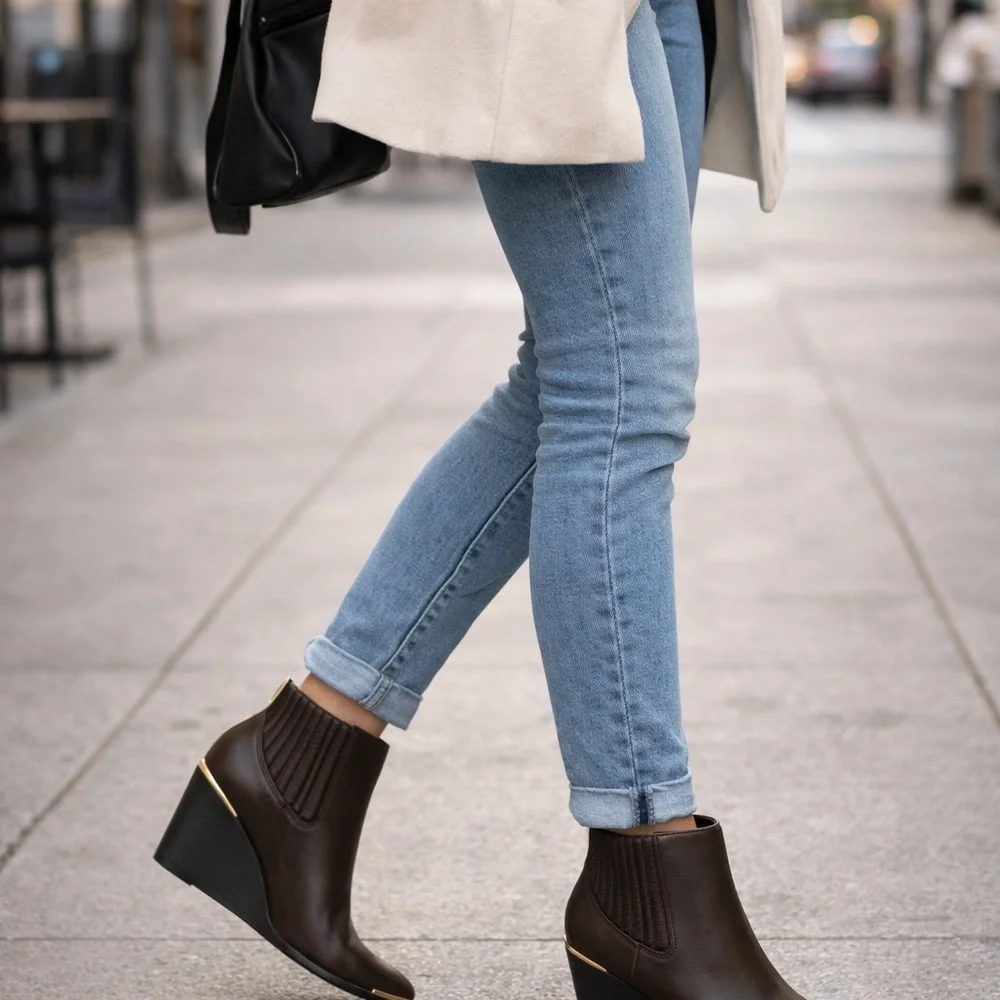 NIB NEW BCBGeneration Jacksin Mocha Wedge Ankle Boots Size 5M